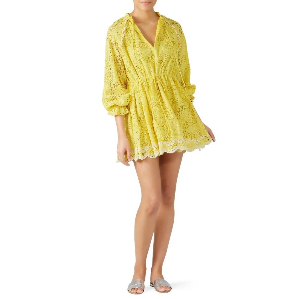 HEMANT & NANDITA Yellow Lace Mini Dress